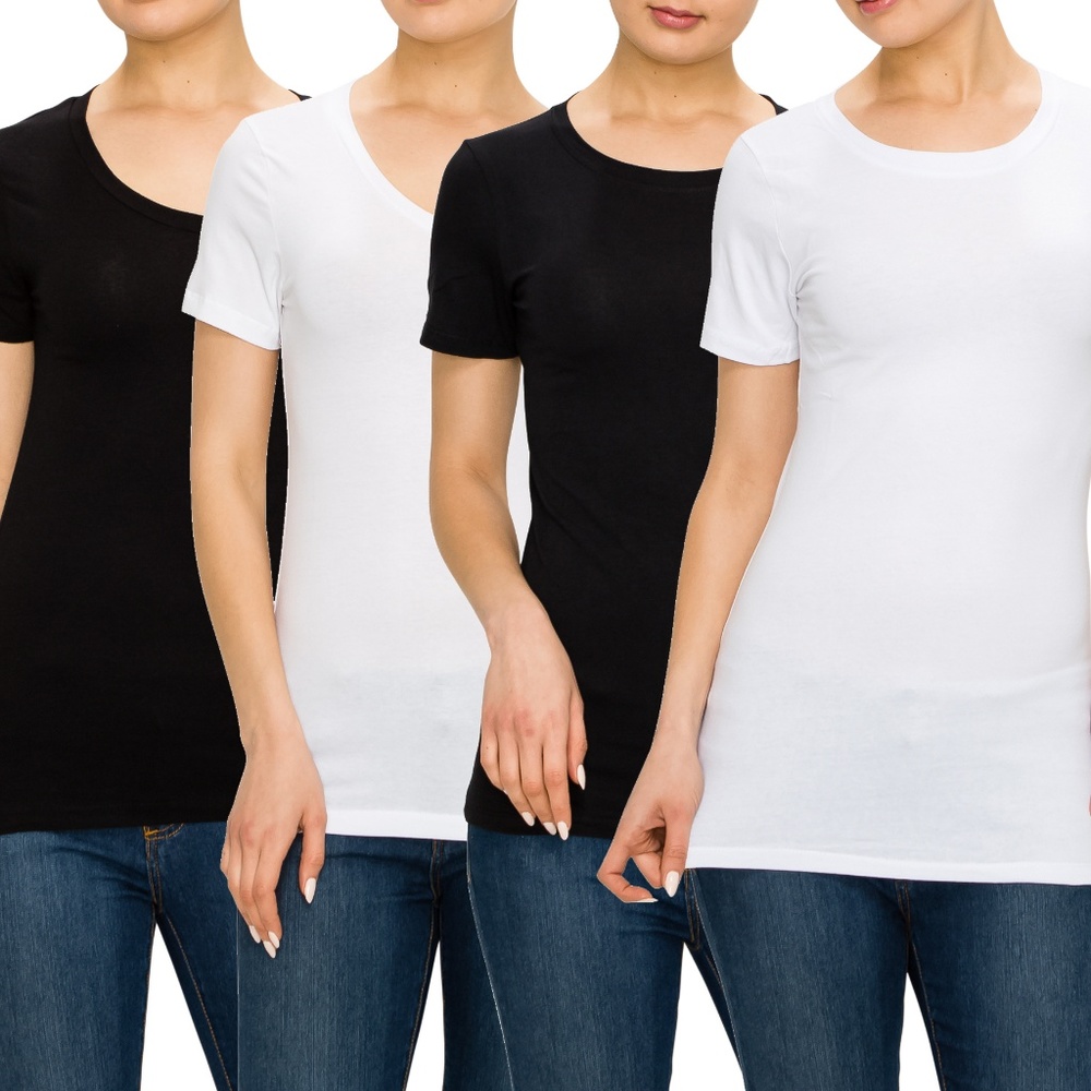 4pcs Cotton Spandex T-shirts / V-neck & R-neck